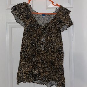 Old Navy Leopard Print V-Neck Blouse - Black & Brown